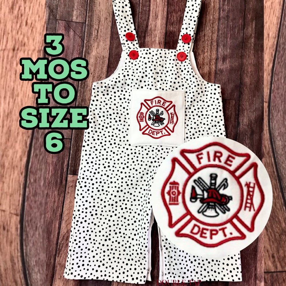 Fire Fighter Kid Outfit, Baby Gift, Dalmatian Dog Costume with Badge, Birthday